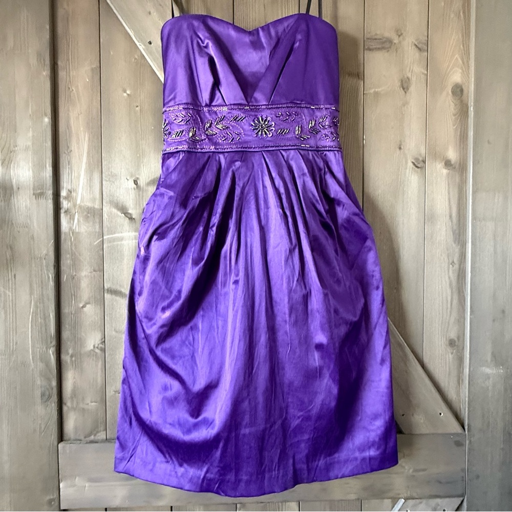 Vibrant Purple Mini Dress with Embellished Waist
